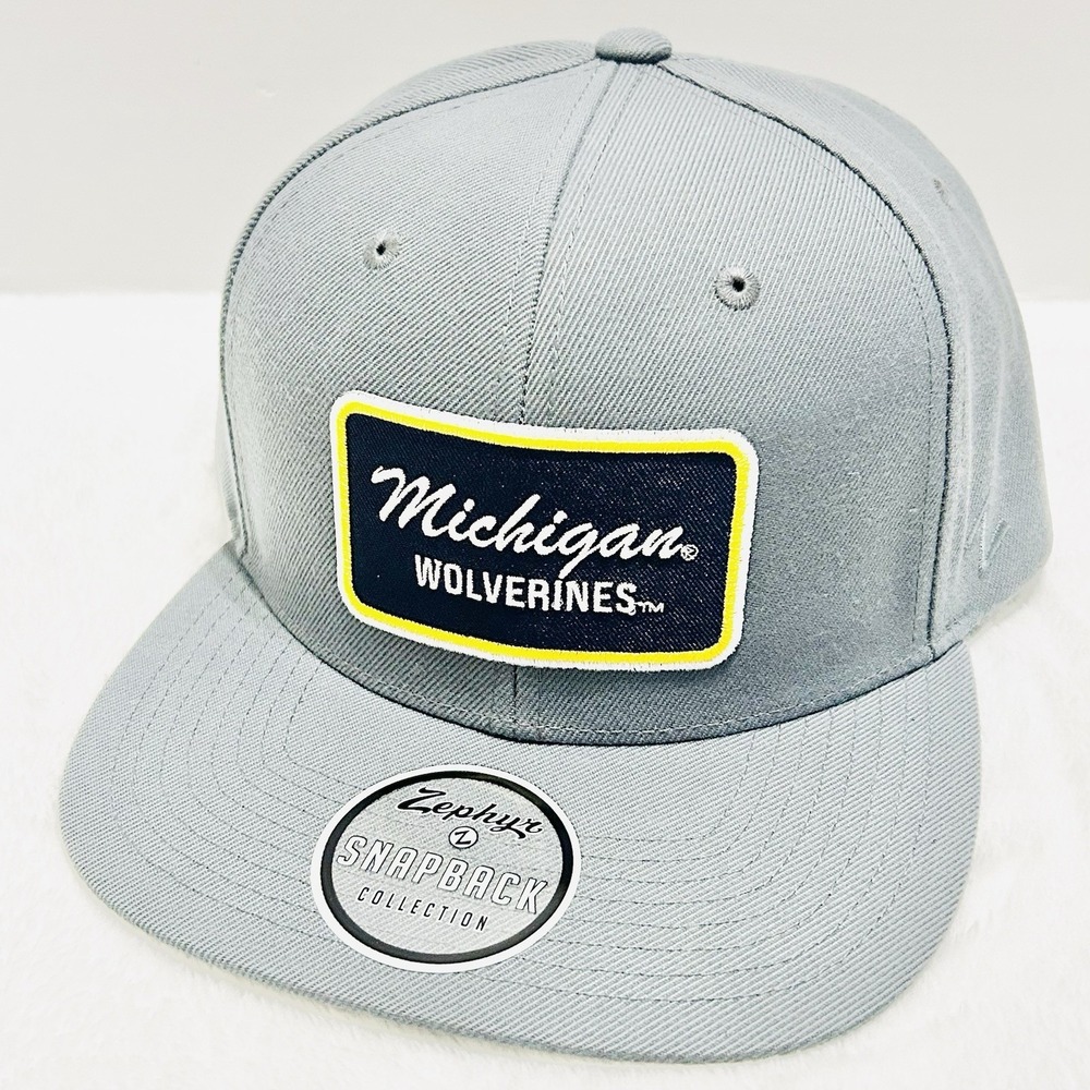 Zephyr Michigan Wolverines Script Flat Bill Hat Cap Snapback Adjustable Gray